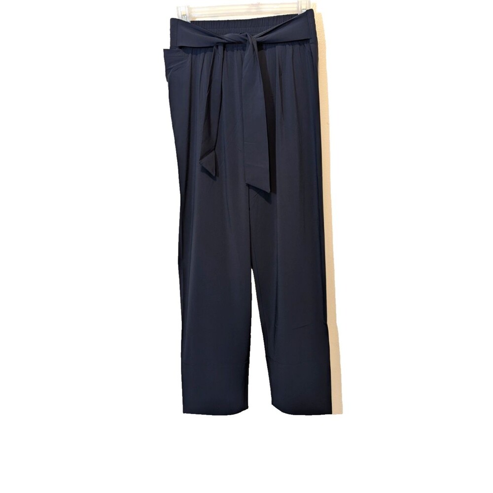 Aday Easy Days Pant Black High Rise Cropped Tie Waist Pleated Size Small